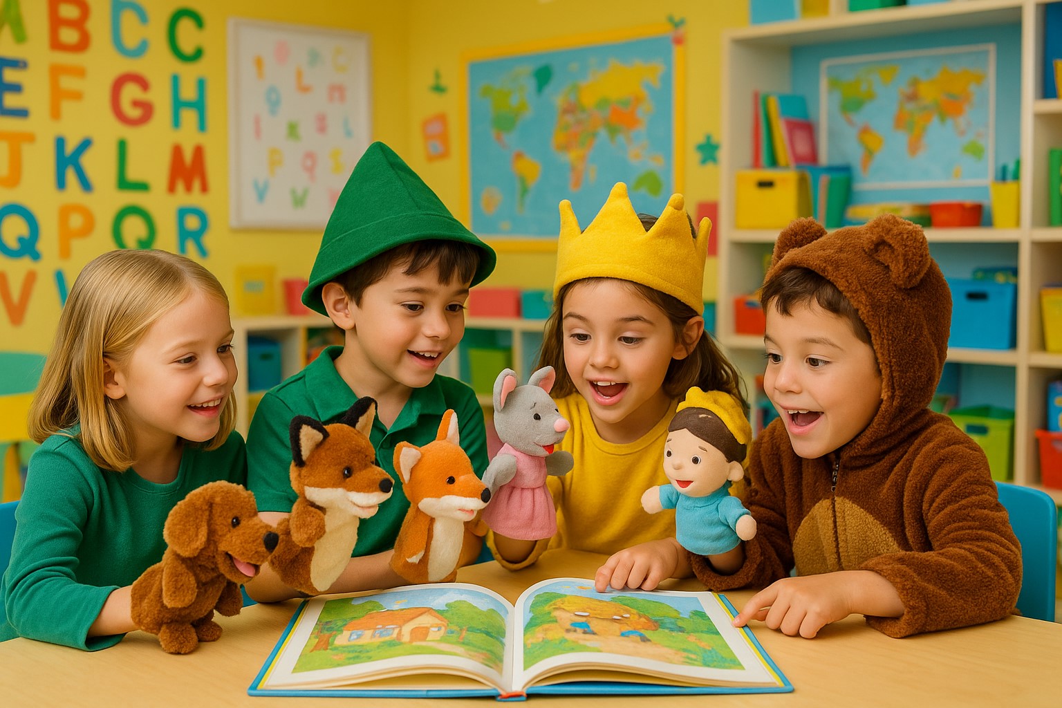 Niños realizando una dramatización o juego en inglés en Toolset Rosario
